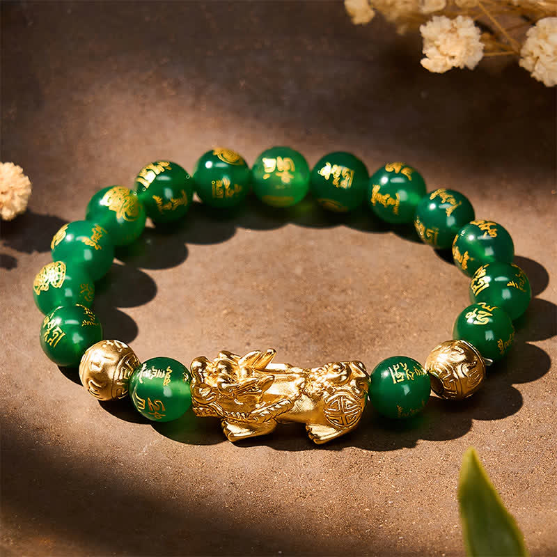 Buddha Stones Natural Green Agate Om Mani Padme Hum PiXiu Harmony Bracelet - image 2