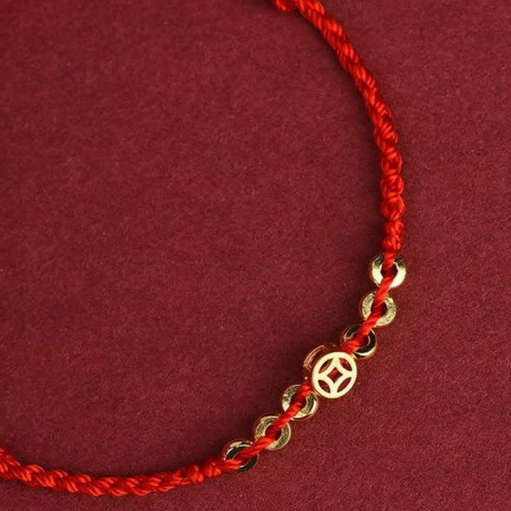 Buddha Stones Braided Red String Round Chinese Coin Good Fortune Bracelet - image 2