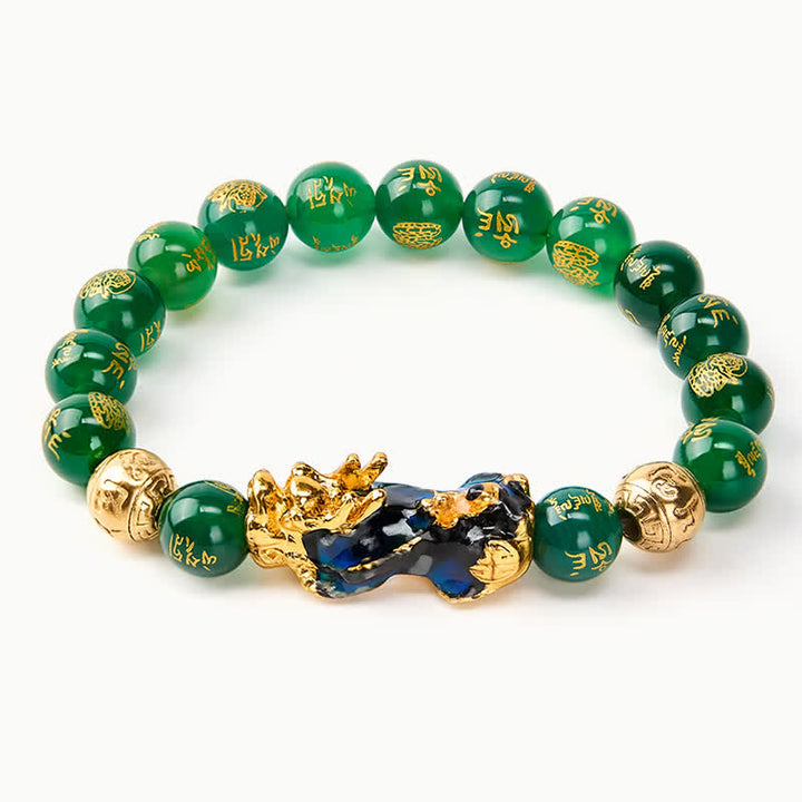 Buddha Stones Natural Green Agate Om Mani Padme Hum Color Change PiXiu Success Bracelet - image 1
