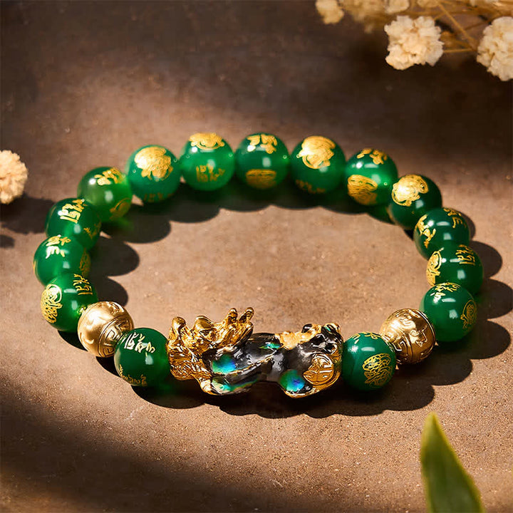 Buddha Stones Natural Green Agate Om Mani Padme Hum Color Change PiXiu Success Bracelet - image 2