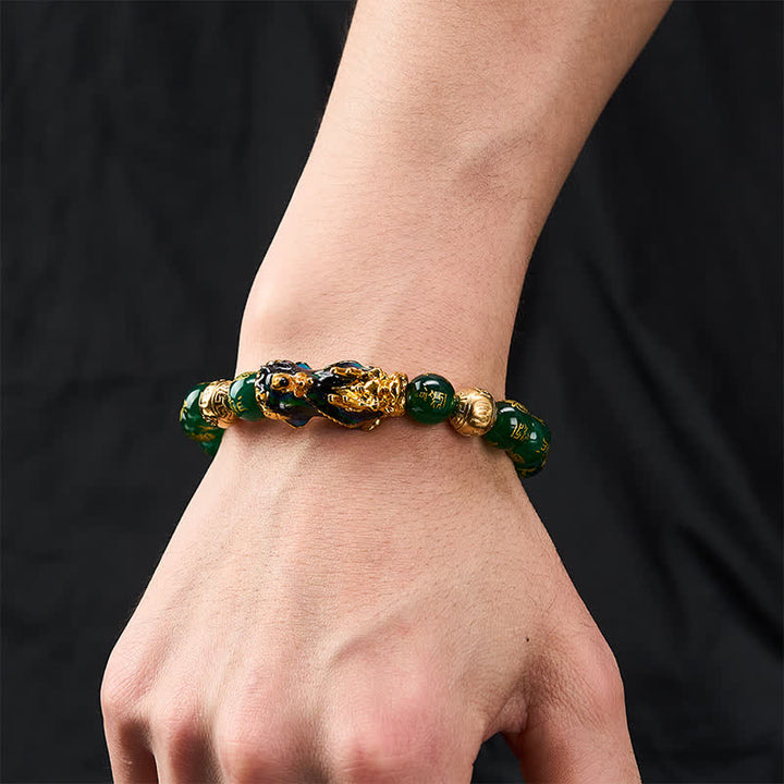 Buddha Stones Natural Green Agate Om Mani Padme Hum Color Change PiXiu Success Bracelet - image 4