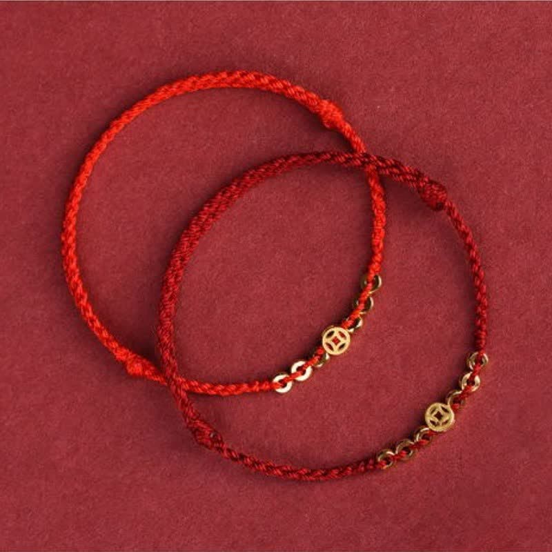 Buddha Stones Braided Red String Round Chinese Coin Good Fortune Bracelet - image 4