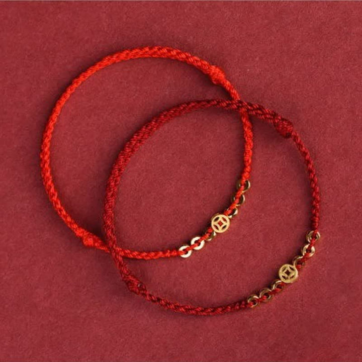 Buddha Stones Braided Red String Round Chinese Coin Good Fortune Bracelet - image 4