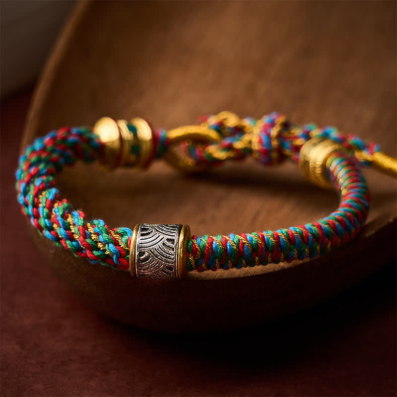 Buddha Stones Hand-Woven Om Mani Padme Hum Five Elements Wuxing Wisdom Tibetan Braided Bracelet - Multicolor(Wrist Circumference: 5.9–6.7 in / 15–17 cm) - image 0