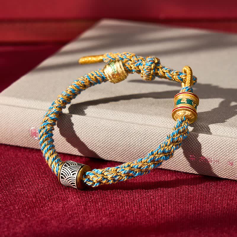 Buddha Stones Hand-Woven Om Mani Padme Hum Five Elements Wuxing Wisdom Tibetan Braided Bracelet - Yellow(Wrist Circumference: 5.9–6.7 in / 15–17 cm) - image 23