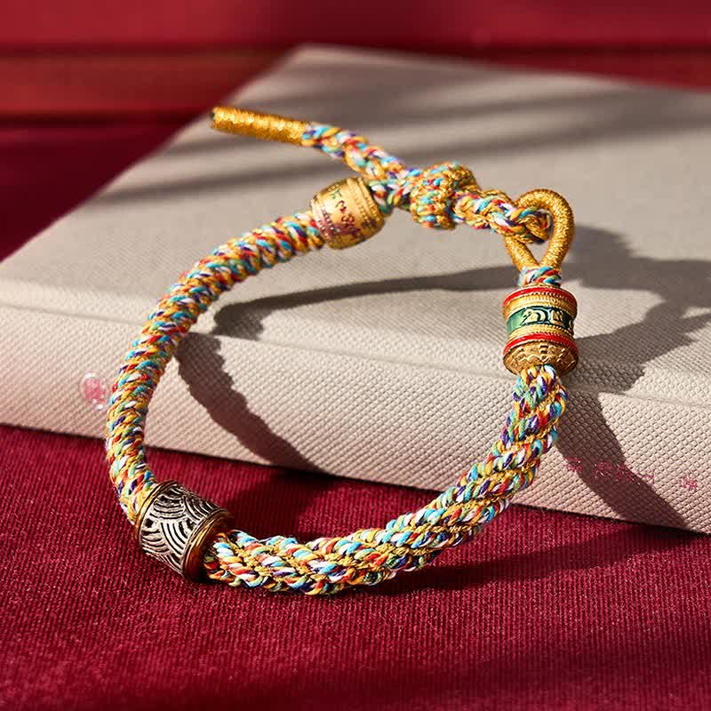 Buddha Stones Hand-Woven Om Mani Padme Hum Five Elements Wuxing Wisdom Tibetan Braided Bracelet - Gold(Wrist Circumference: 5.9–6.7 in / 15–17 cm) - image 29