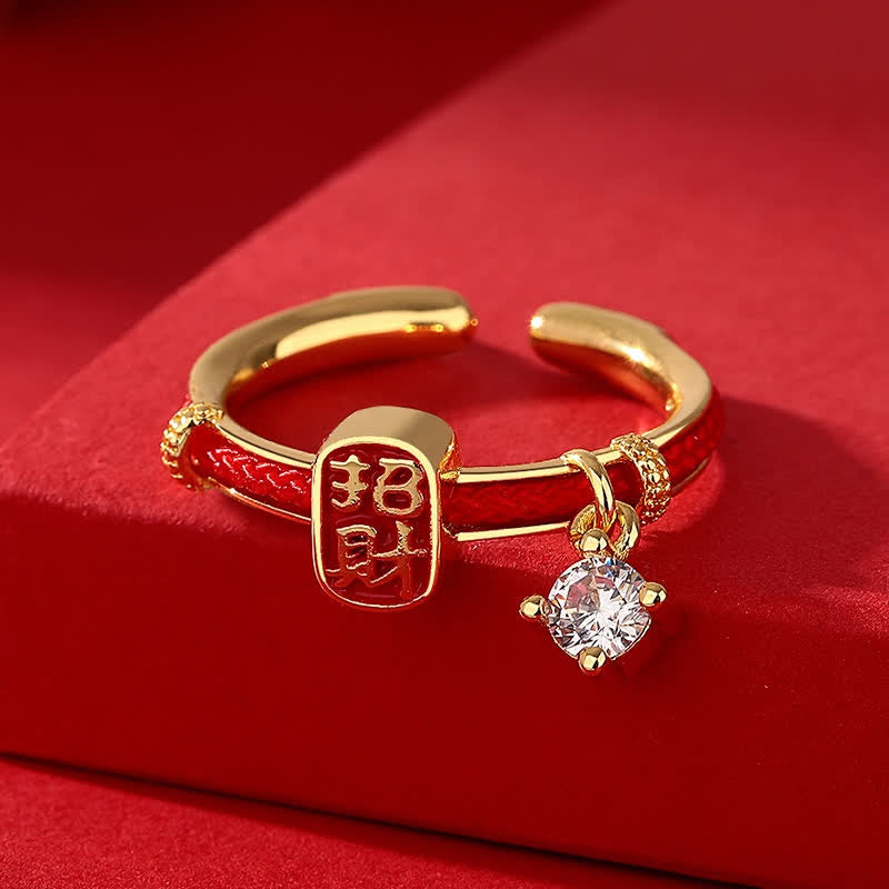 Buddha Stones Copper Alloy Red String Lucky Wealth Charm Ring - image 2
