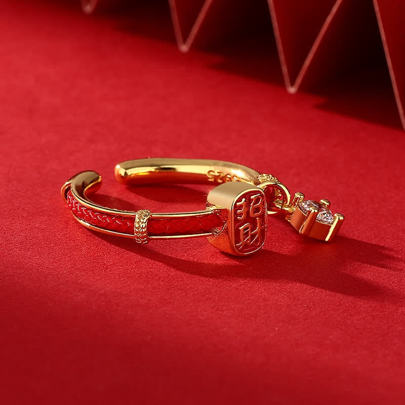 Buddha Stones Copper Alloy Red String Lucky Wealth Charm Ring - image 3