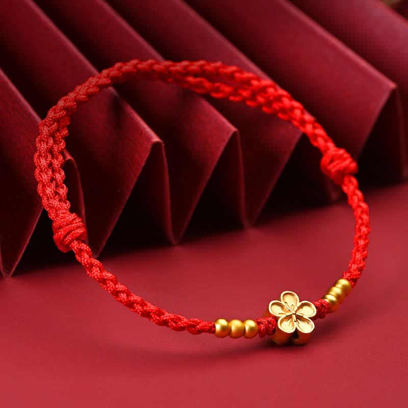 Buddha Stones Adjustable Red String Gold Flower Protection Bracelet - image 1