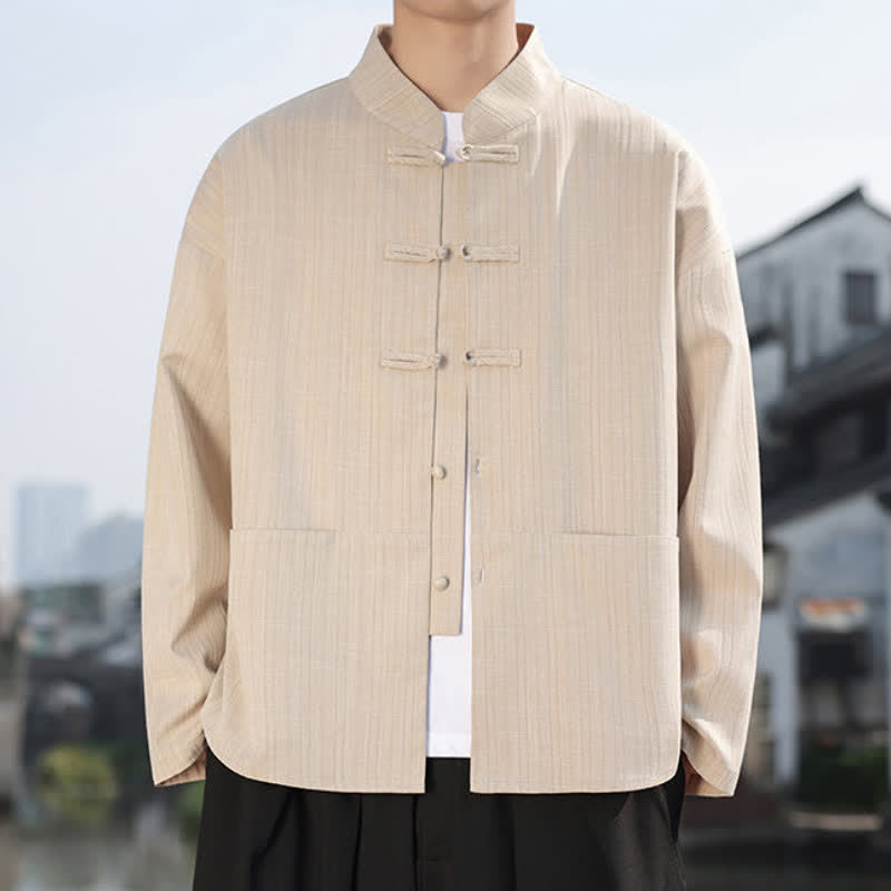 Buddha Stones Fall Winter Tang Style Casual Frog Button Solid Men's Jacket With Pockets - image 14