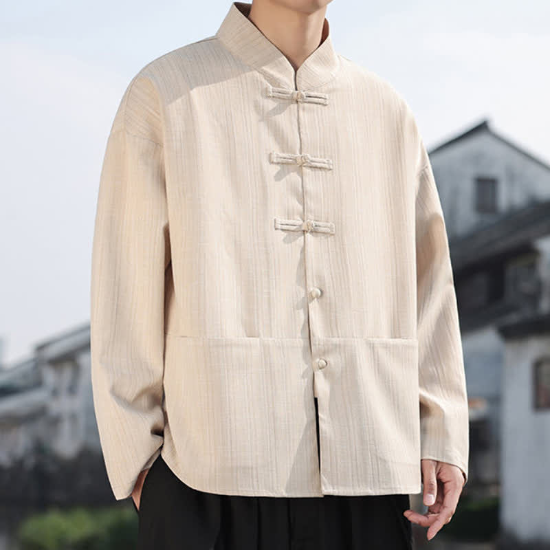 Buddha Stones Fall Winter Tang Style Casual Frog Button Solid Men's Jacket With Pockets - image 15