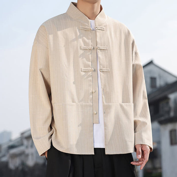 Buddha Stones Fall Winter Tang Style Casual Frog Button Solid Men's Jacket With Pockets - AntiqueWhite - US/UK/AU46，EU56 (5XL) - image 12