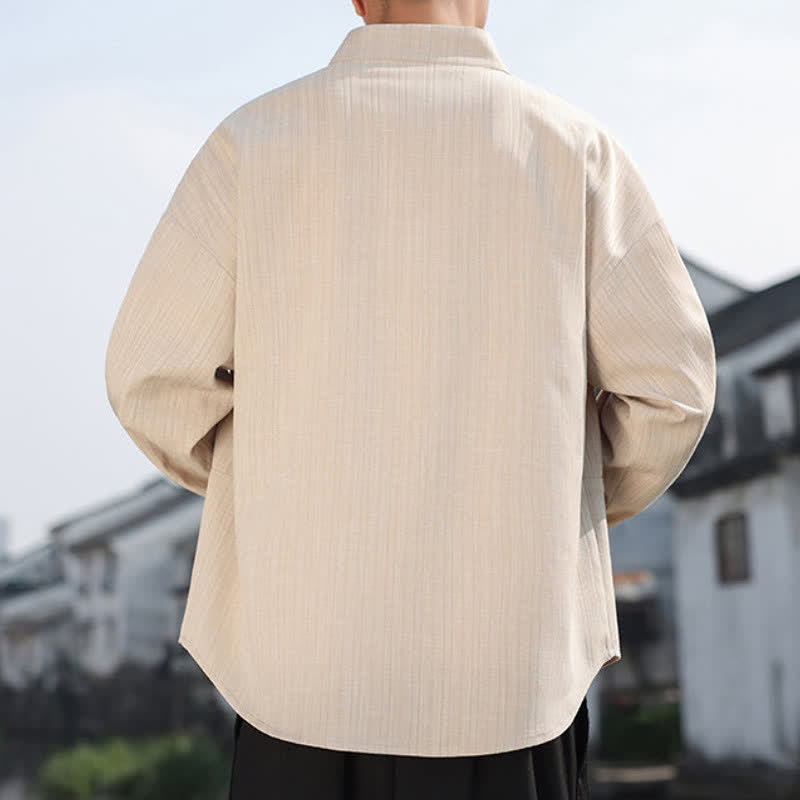 Buddha Stones Fall Winter Tang Style Casual Frog Button Solid Men's Jacket With Pockets - image 16
