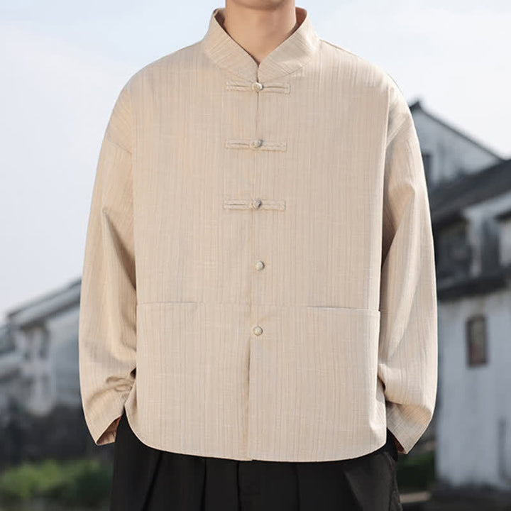 Buddha Stones Fall Winter Tang Style Casual Frog Button Solid Men's Jacket With Pockets - image 17