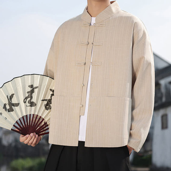 Buddha Stones Fall Winter Tang Style Casual Frog Button Solid Men's Jacket With Pockets - image 13