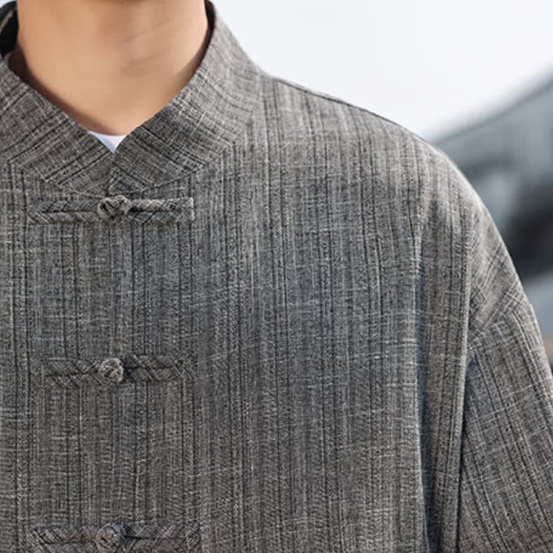 Buddha Stones Fall Winter Tang Style Casual Frog Button Solid Men's Jacket With Pockets - image 9