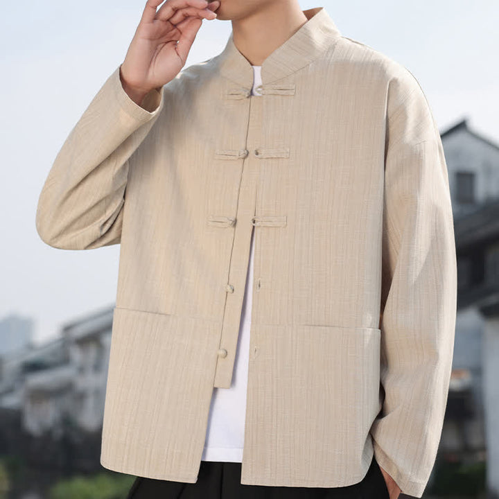 Buddha Stones Fall Winter Tang Style Casual Frog Button Solid Men's Jacket With Pockets - image 19