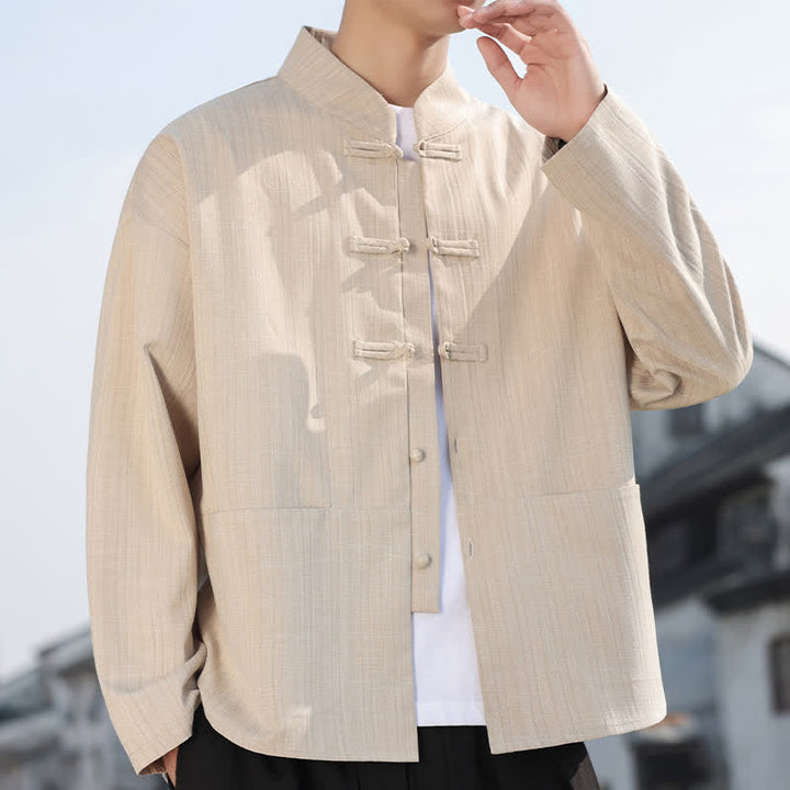Buddha Stones Fall Winter Tang Style Casual Frog Button Solid Men's Jacket With Pockets - image 18