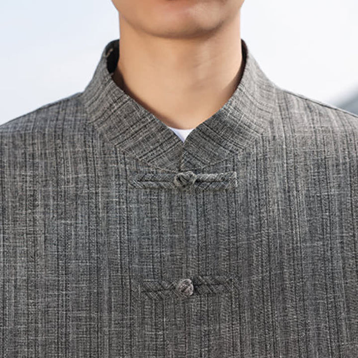 Buddha Stones Fall Winter Tang Style Casual Frog Button Solid Men's Jacket With Pockets - image 8