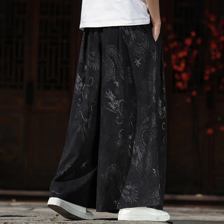 Buddha Stones Fall Winter Vintage Drawstring Dragon Ankle Pants Men's Wide Leg Pants With Pockets - image 13