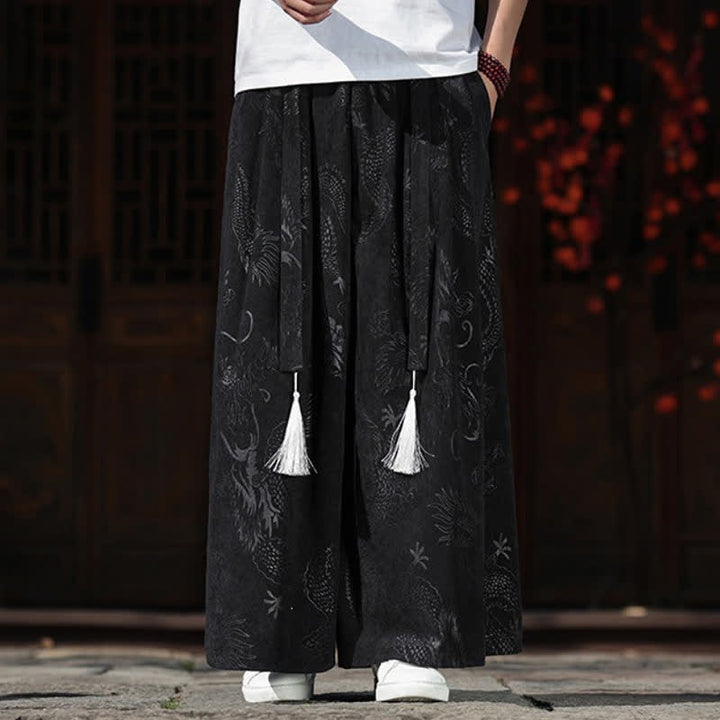 Buddha Stones Fall Winter Vintage Drawstring Dragon Ankle Pants Men's Wide Leg Pants With Pockets - image 15