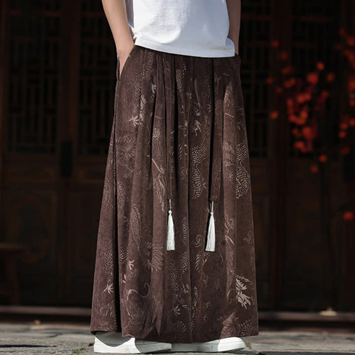 Buddha Stones Fall Winter Vintage Drawstring Dragon Ankle Pants Men's Wide Leg Pants With Pockets - image 2