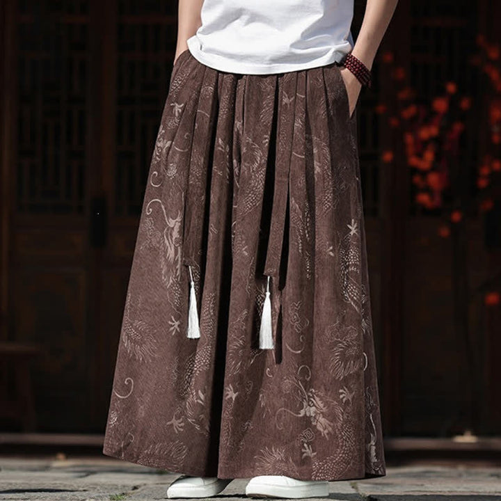Buddha Stones Fall Winter Vintage Drawstring Dragon Ankle Pants Men's Wide Leg Pants With Pockets - image 5
