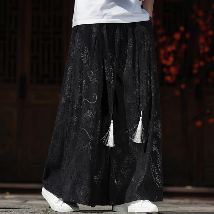 Buddha Stones Fall Winter Vintage Drawstring Dragon Ankle Pants Men's Wide Leg Pants With Pockets - image 10