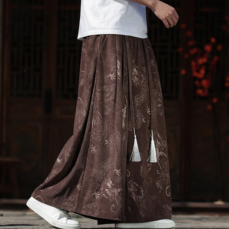 Buddha Stones Fall Winter Vintage Drawstring Dragon Ankle Pants Men's Wide Leg Pants With Pockets - image 6