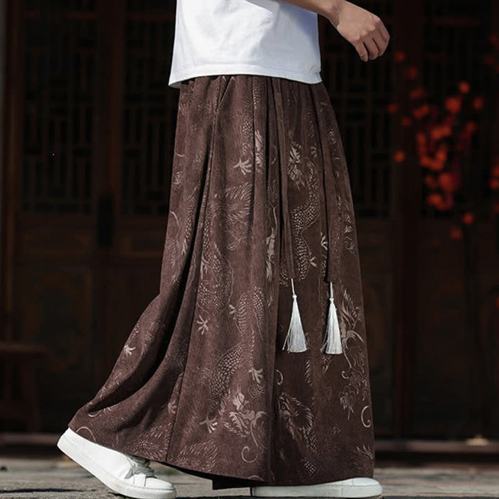 Buddha Stones Fall Winter Vintage Drawstring Dragon Ankle Pants Men's Wide Leg Pants With Pockets - image 6