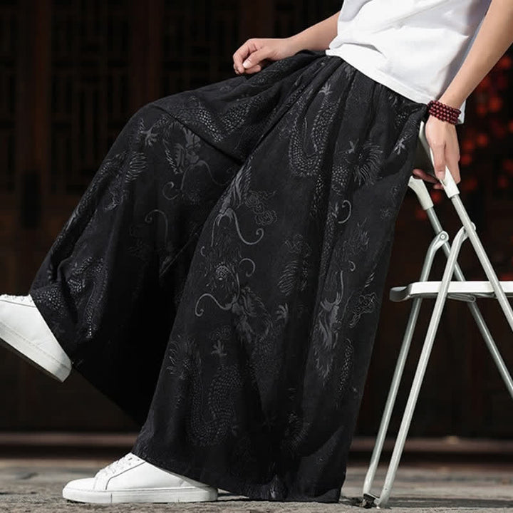 Buddha Stones Fall Winter Vintage Drawstring Dragon Ankle Pants Men's Wide Leg Pants With Pockets - image 17