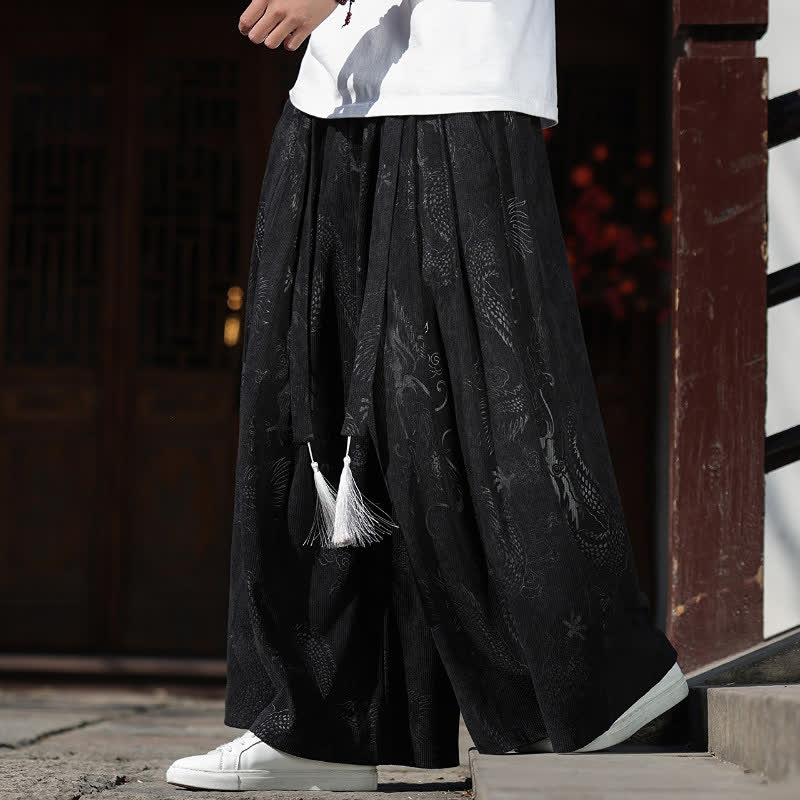 Buddha Stones Fall Winter Vintage Drawstring Dragon Ankle Pants Men's Wide Leg Pants With Pockets - image 11
