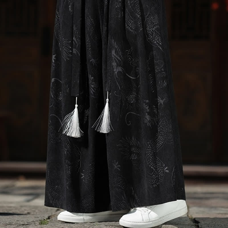 Buddha Stones Fall Winter Vintage Drawstring Dragon Ankle Pants Men's Wide Leg Pants With Pockets - image 20