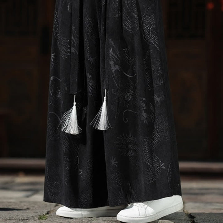 Buddha Stones Fall Winter Vintage Drawstring Dragon Ankle Pants Men's Wide Leg Pants With Pockets - image 20
