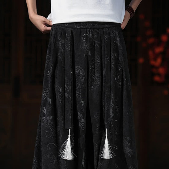Buddha Stones Fall Winter Vintage Drawstring Dragon Ankle Pants Men's Wide Leg Pants With Pockets - image 18