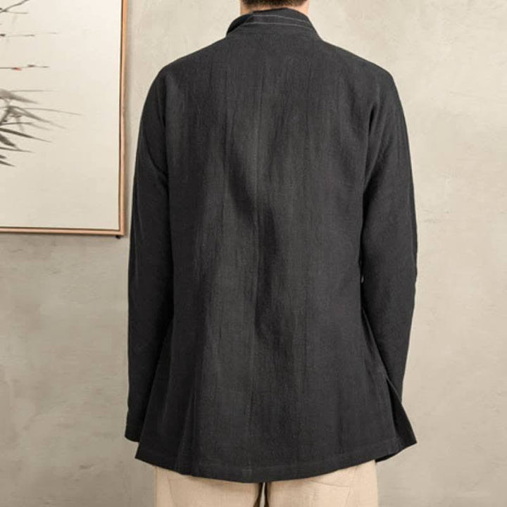 Buddha Stones Fall Tang Style Vintage Drawstring Solid Ramie Men's Kimonos - image 17