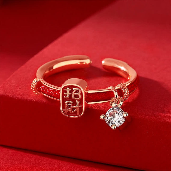 Buddha Stones Copper Alloy Red String Lucky Wealth Charm Ring - image 9
