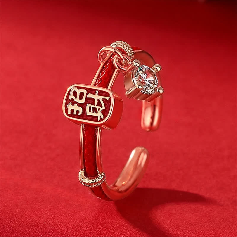 Buddha Stones Copper Alloy Red String Lucky Wealth Charm Ring - Rose Gold Ring - US8 - image 7