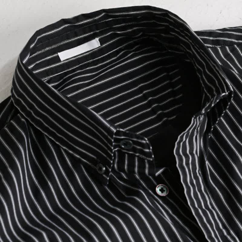 Buddha Stones Spring Fall Casual Button-Up Striped Cotton Men's Long Sleeve Shirts With Pocket - image 1