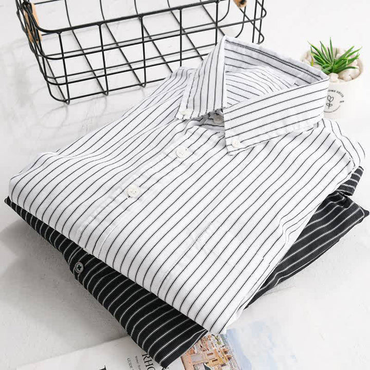 Buddha Stones Spring Fall Casual Button-Up Striped Cotton Men's Long Sleeve Shirts With Pocket - image 15