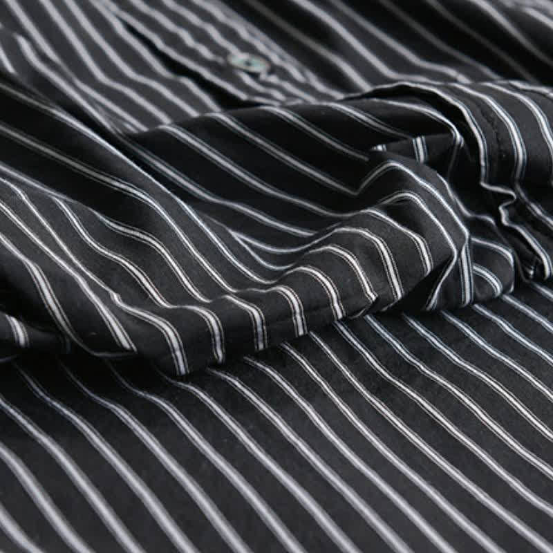Buddha Stones Spring Fall Casual Button-Up Striped Cotton Men's Long Sleeve Shirts With Pocket - image 4