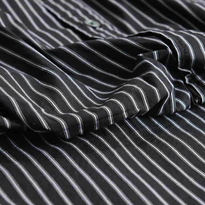 Buddha Stones Spring Fall Casual Button-Up Striped Cotton Men's Long Sleeve Shirts With Pocket - image 4