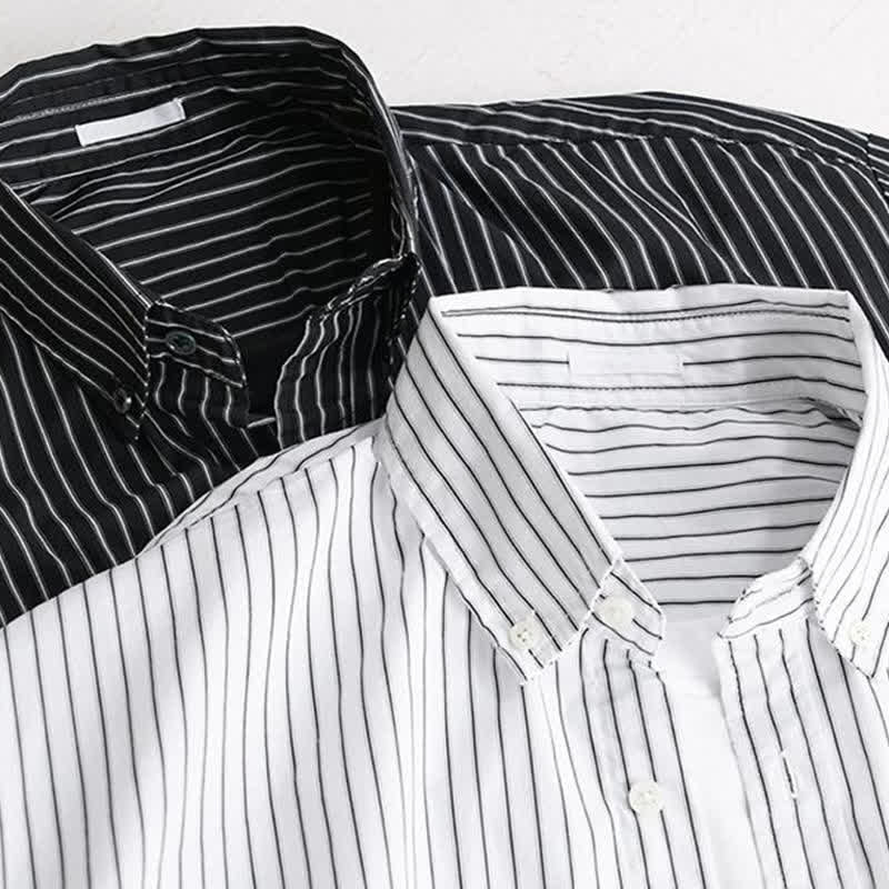 Buddha Stones Spring Fall Casual Button-Up Striped Cotton Men's Long Sleeve Shirts With Pocket - image 16
