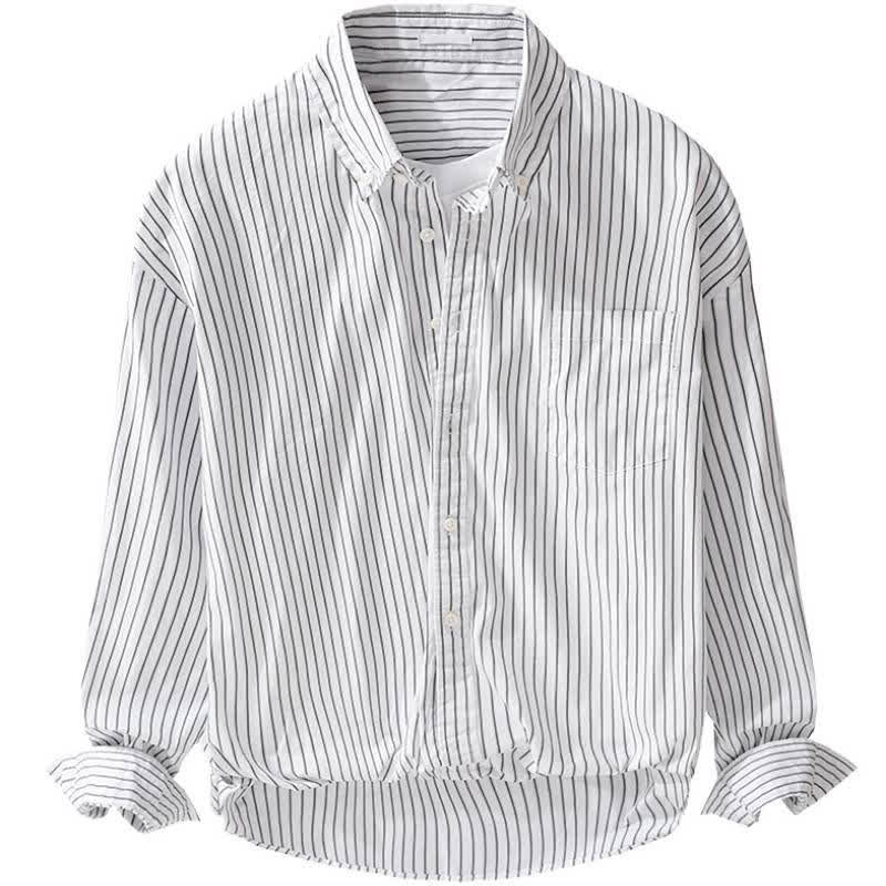Buddha Stones Spring Fall Casual Button-Up Striped Cotton Men's Long Sleeve Shirts With Pocket - image 6