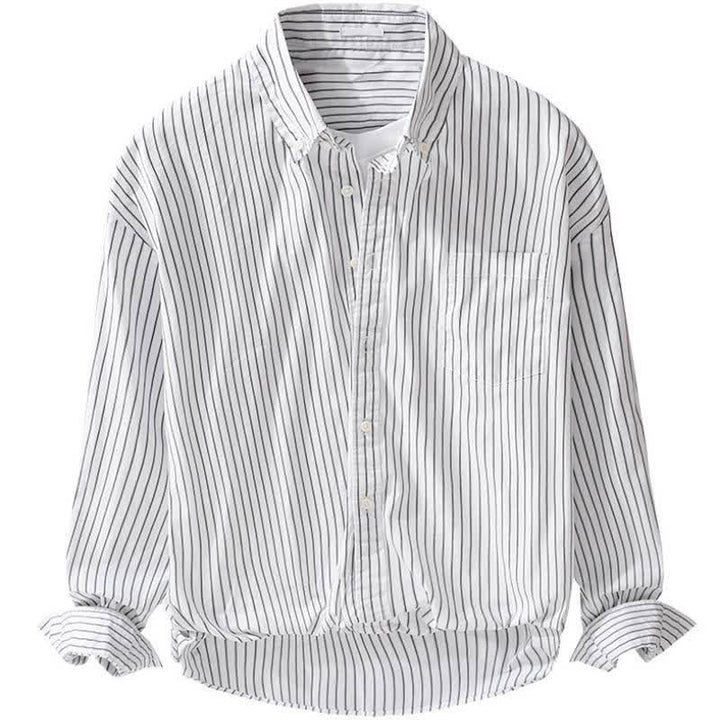 Buddha Stones Spring Fall Casual Button-Up Striped Cotton Men's Long Sleeve Shirts With Pocket - image 6