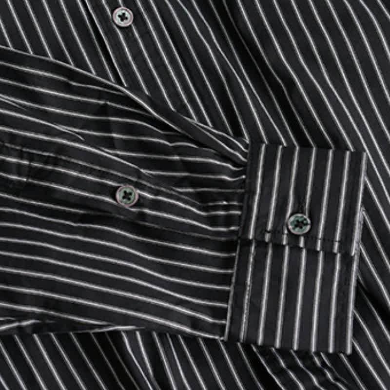Buddha Stones Spring Fall Casual Button-Up Striped Cotton Men's Long Sleeve Shirts With Pocket - image 3