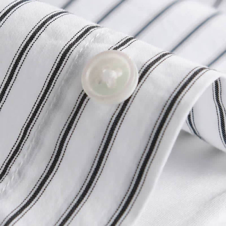 Buddha Stones Spring Fall Casual Button-Up Striped Cotton Men's Long Sleeve Shirts With Pocket - image 12