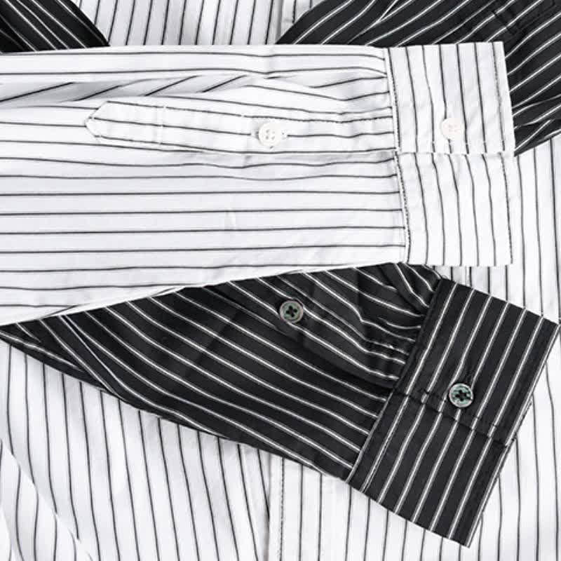 Buddha Stones Spring Fall Casual Button-Up Striped Cotton Men's Long Sleeve Shirts With Pocket - image 17