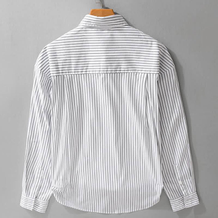 Buddha Stones Spring Fall Casual Button-Up Striped Cotton Men's Long Sleeve Shirts With Pocket - image 7