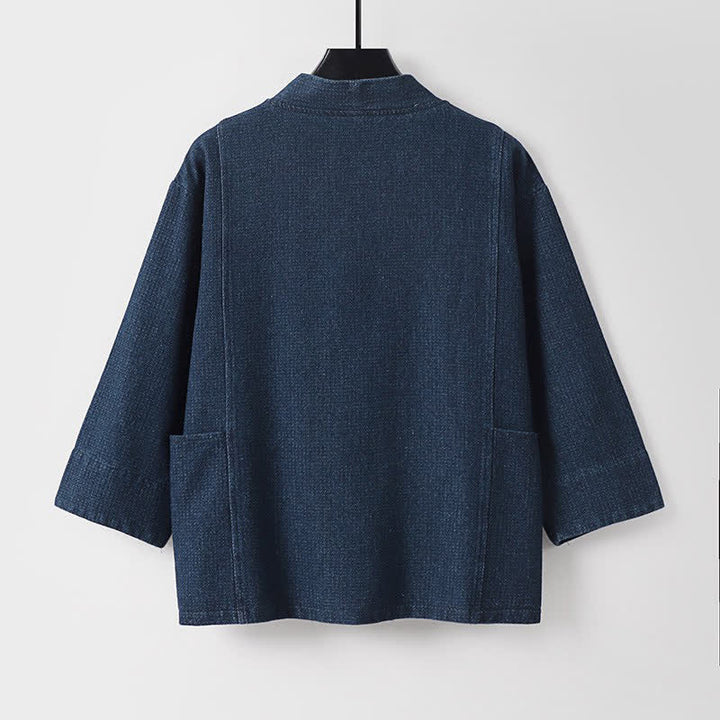 Buddha Stones Fall Casual Minimalist Drawstring Solid Cotton Linen Men's Kimonos With Pocket - image 4